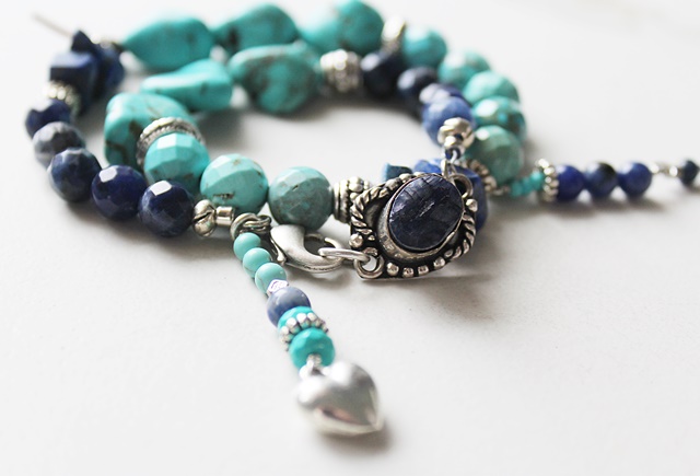 Turquoise, Sodalite, Sterling Silver Bracelet - The Santorini Bracelet