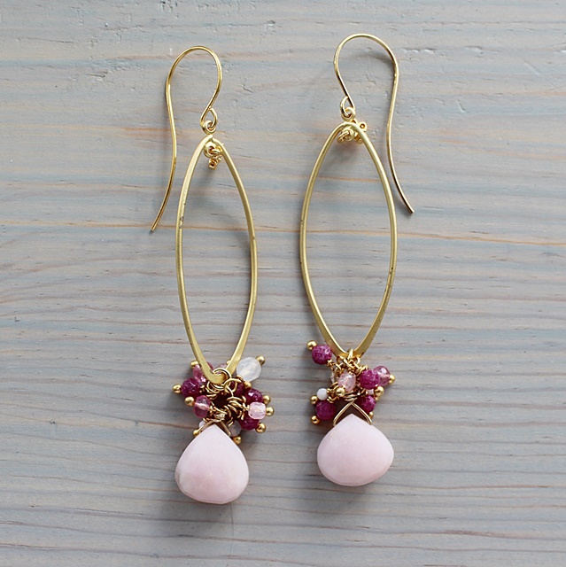 Pink Opal and Mixed Gem Cluster Earrings - The Chloe Earrings