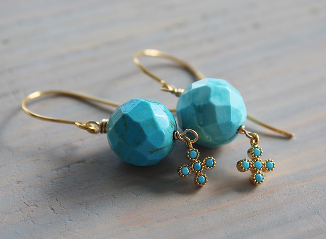 Faceted Turquoise and Turquoise Charm Earrings - The Biscayne Earrings