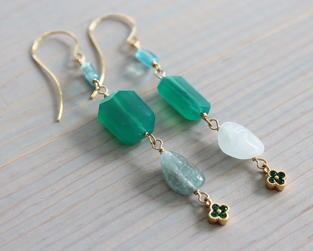 Green Quartz and Aquamarine Earrings - The Meadow Earrings