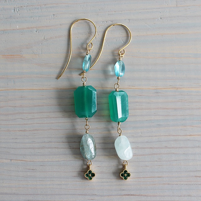 Green Quartz and Aquamarine Earrings - The Meadow Earrings