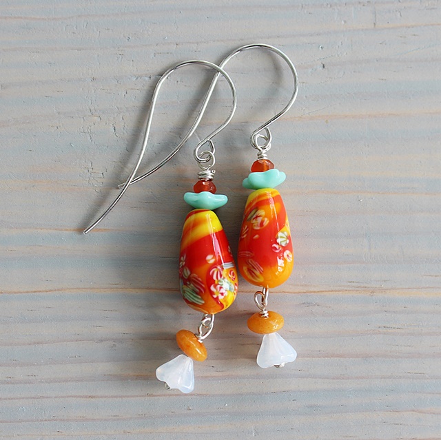 Vintage Millefiori Glass Earrings - The Sunshine Earrings