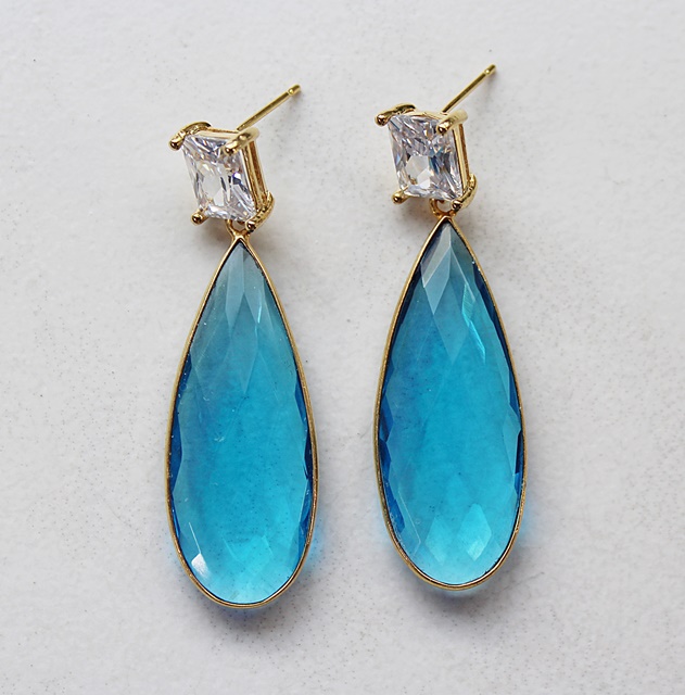 CZ and Blue Topaz Dangle Earrings - The London Earrings