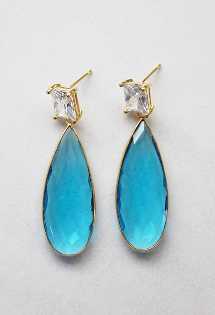 CZ and Blue Topaz Dangle Earrings - The London Earrings