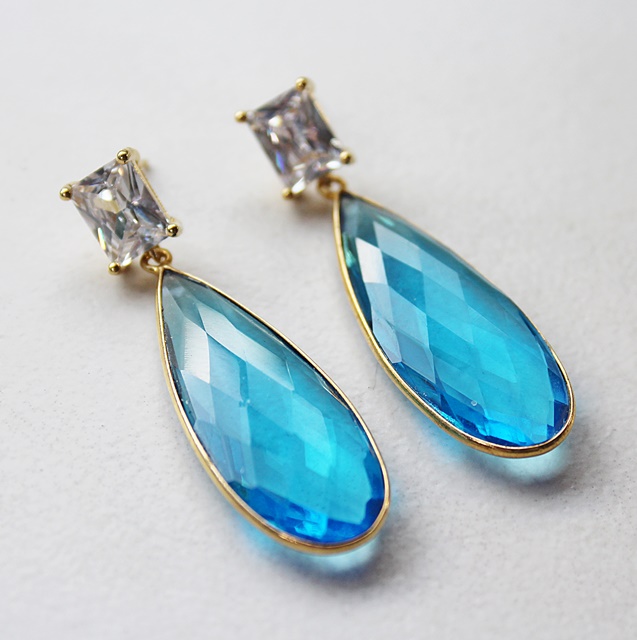 CZ and Blue Topaz Dangle Earrings - The London Earrings