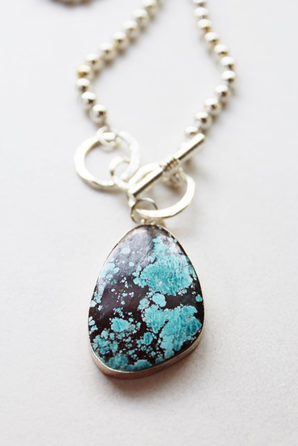 OOAK Turquoise Pendant on Sterling Clad Ball Chain - The Taos Necklace