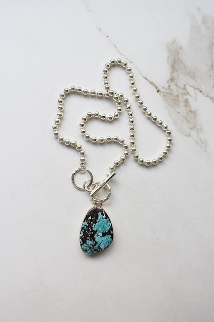 OOAK Turquoise Pendant on Sterling Clad Ball Chain - The Taos Necklace