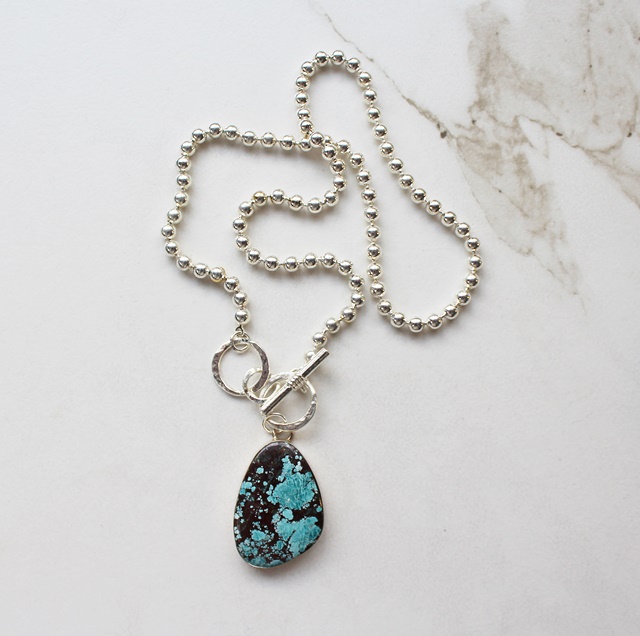 OOAK Turquoise Pendant on Sterling Clad Ball Chain - The Taos Necklace