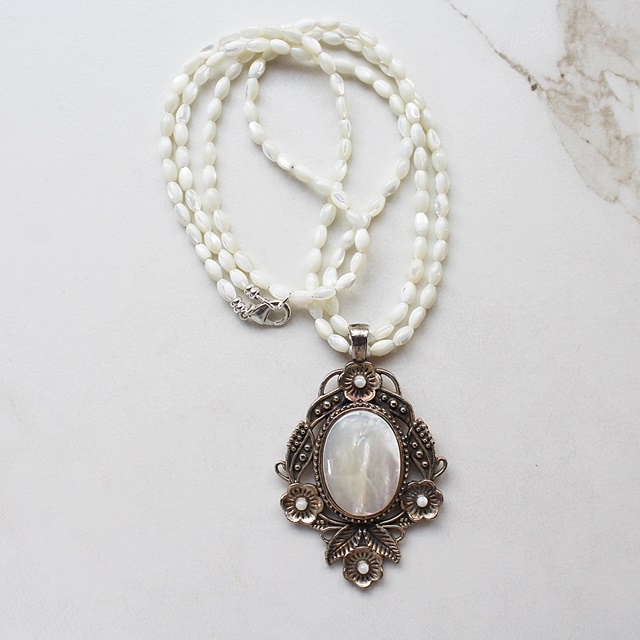 OOAK Mother of Pearl Pendant Necklace - The Martha Necklace