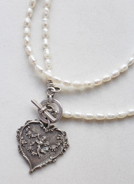Fresh Water Pearl and Sterling Angel Pendant Necklace - The Gabriella Necklace