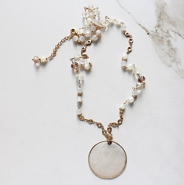 Capiz Pendant and Glass Necklace - The Capiz Necklace