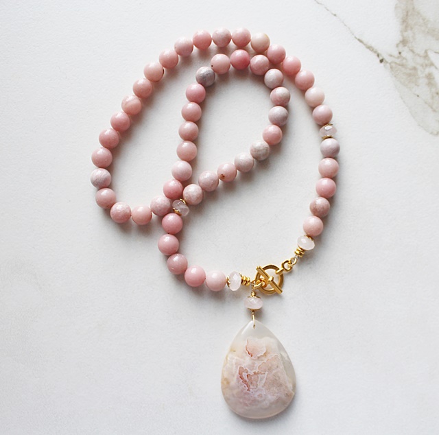 Cherry Agate and Pink Opal Necklace - The Cherish Necklace