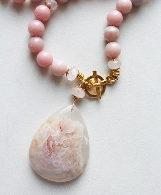 Cherry Agate and Pink Opal Necklace - The Cherish Necklace