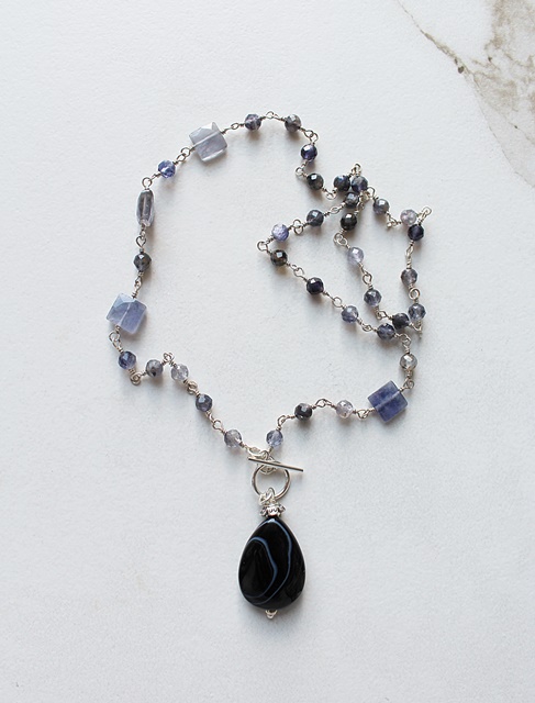 Iolite and Agate Pendant Necklace - The Moon Necklace
