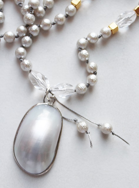 Mother of Pearl Shell and Japanese Glass Bead Hand Tied Necklace - The Serenity Necklace
