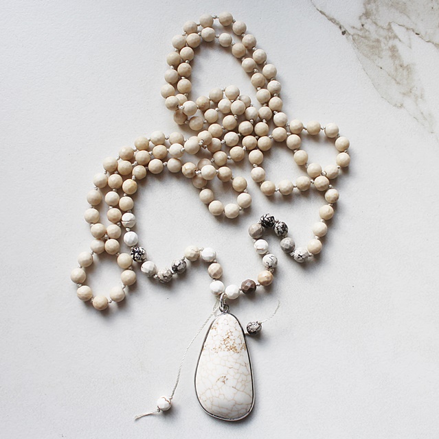 OOAK  Agate Long Layering Knotted Necklace - The Willa Necklace