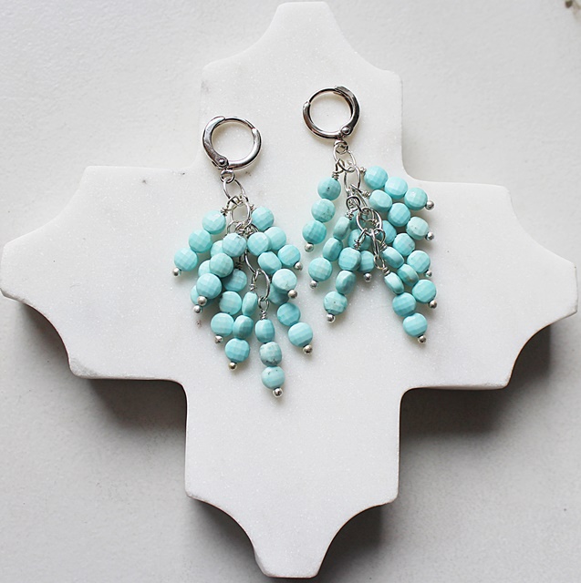 Faceted Turquoise Coin Cascade Earrings - The Yuma Earrings