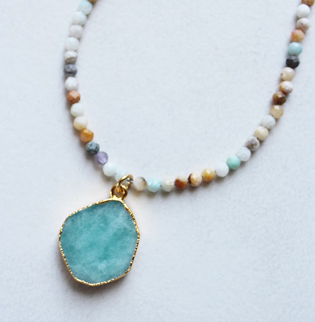 Natural Amazonite Beaded Necklace - The Aimee Necklace