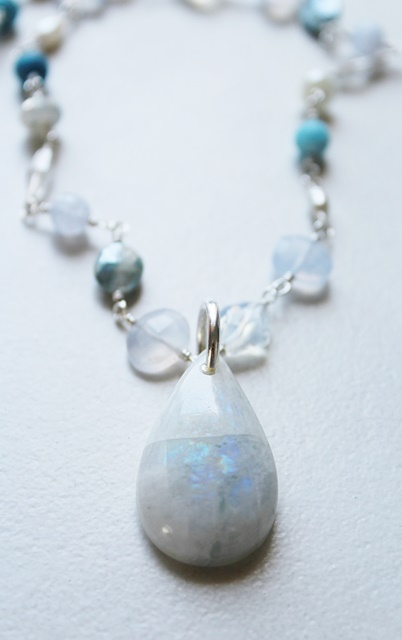 Mixed Gem and Moonstone Pendant Necklace - The Moonshadow Necklace