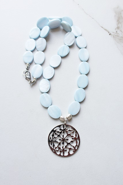 Mother of Pearl Shell and Silver Pendant Necklace - The Skylar Necklace