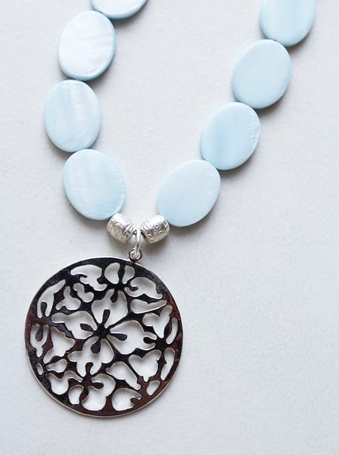 Mother of Pearl Shell and Silver Pendant Necklace - The Skylar Necklace