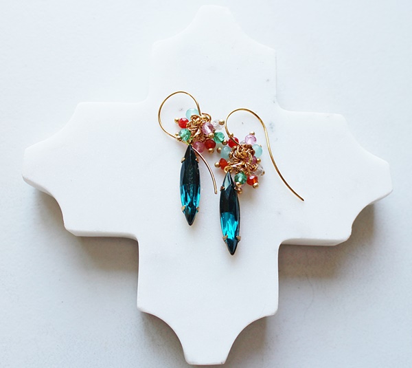 Vintage Cabachon and Mixed Gem Cluster Earrings - The Tara Earrings