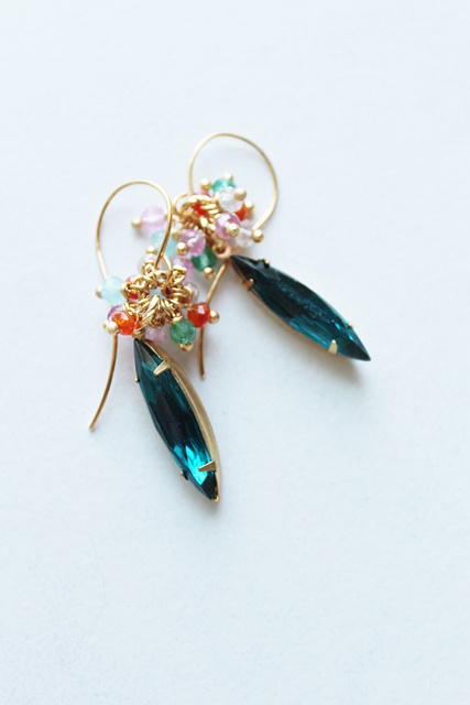Vintage Cabachon and Mixed Gem Cluster Earrings - The Tara Earrings