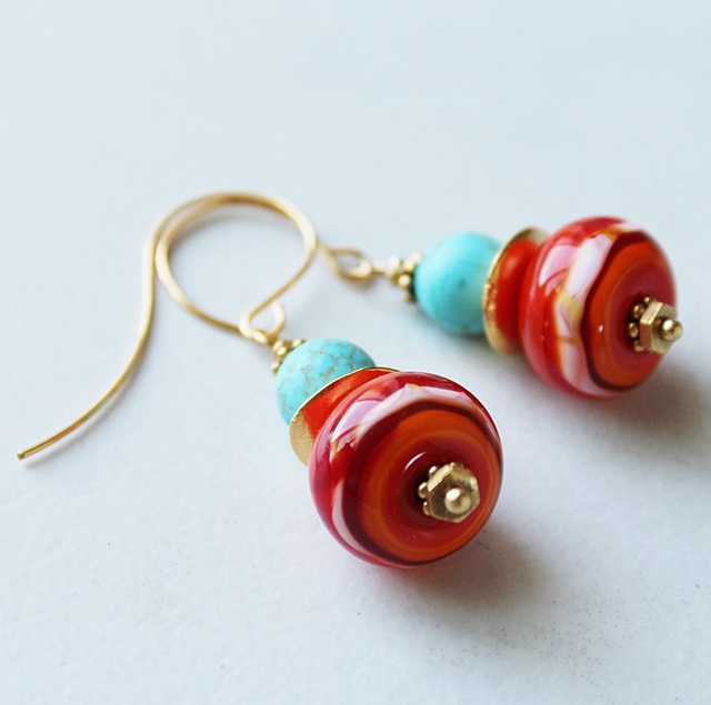 Turquoise and Italian Murano Glass Earrings - The Apris Earrings