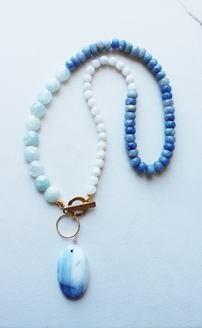 Aquamarine, Blue Adventurine, Moonstone, Blue Opal Necklace - The Sea and Sky Necklace