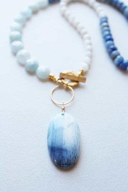 Aquamarine, Blue Adventurine, Moonstone, Blue Opal Necklace - The Sea and Sky Necklace