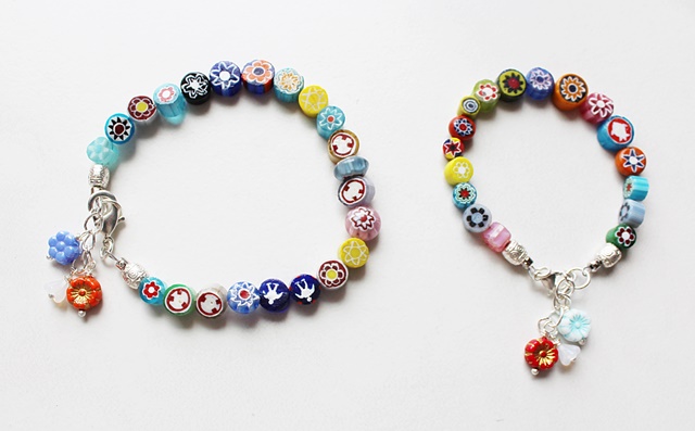 Vintage Italian Murano Glass and Silver Bracelets - Mommy & Me Bracelets