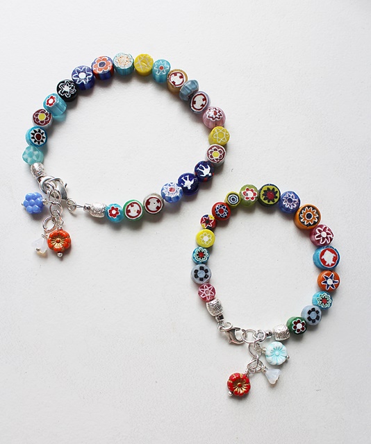 Vintage Italian Murano Glass and Silver Bracelets - Mommy & Me Bracelets