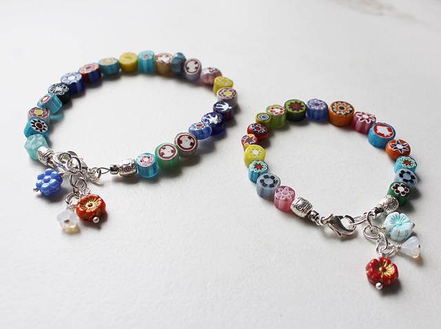 Vintage Italian Murano Glass and Silver Bracelets - Mommy & Me Bracelets