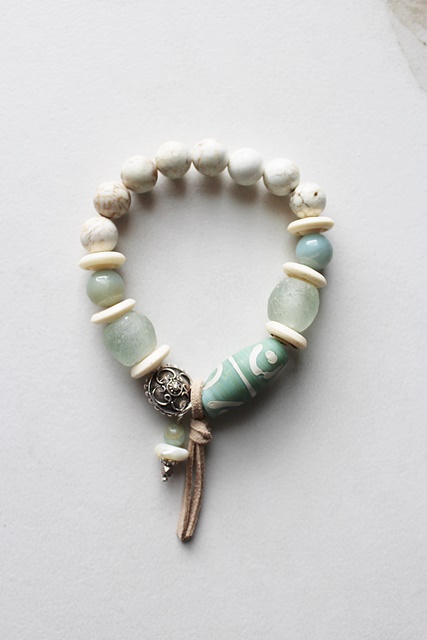 Magnesite, Beach Glass, Amazonite, African Glass Stretch Bracelet - The Clifton Beach Bracelet