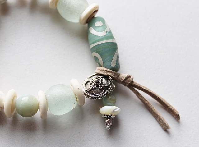 Magnesite, Beach Glass, Amazonite, African Glass Stretch Bracelet - The Clifton Beach Bracelet