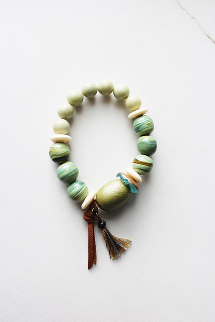 Jasper, Handmade Glass, Lucite Stretch Bracelet - The Cascade Bracelet