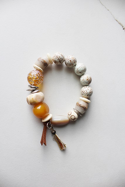 Magnesite, Amber, African Glass, Lucite, Bone - The Myanmar Bracelet