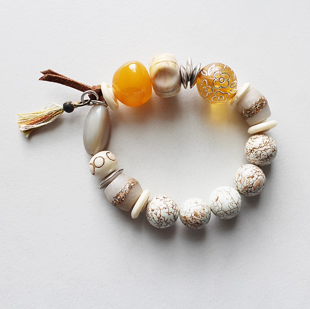 Magnesite, Amber, African Glass, Lucite, Bone - The Myanmar Bracelet