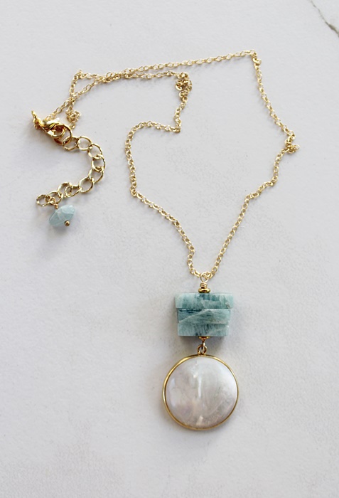Aquamarine Stack and Mother of Pearl Pendant - The Palmer Necklace