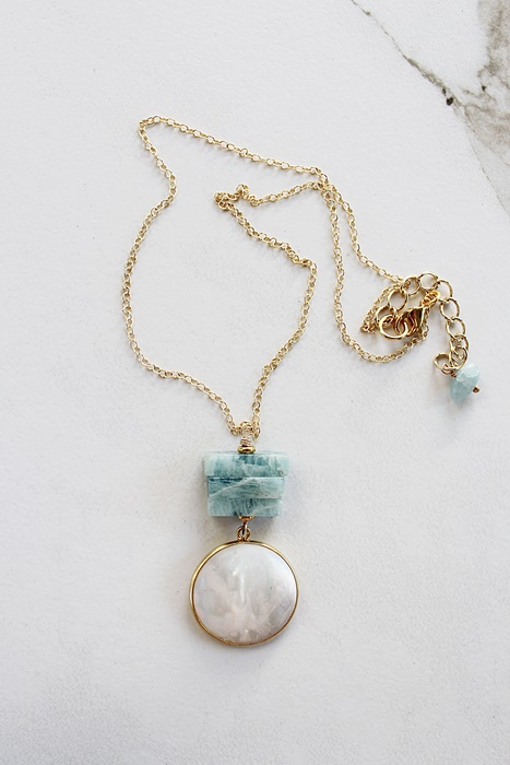 Aquamarine Stack and Mother of Pearl Pendant - The Palmer Necklace