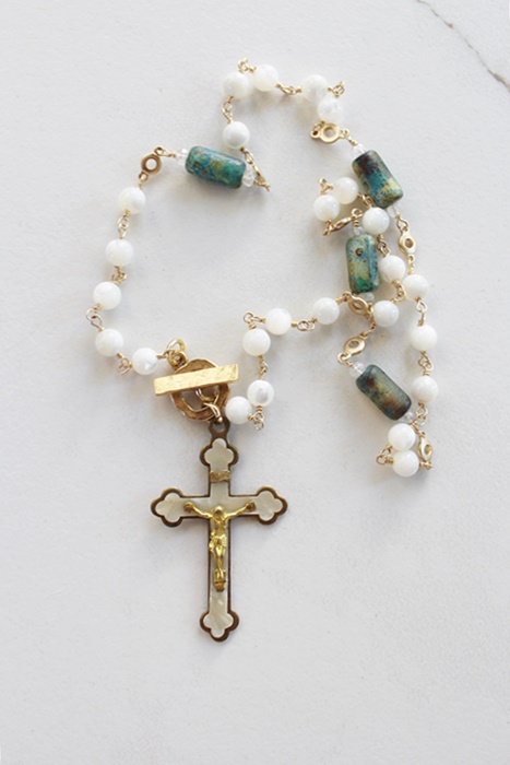 Mother of Pearl and Czech Glass Cross Necklace - The Grace Necklace