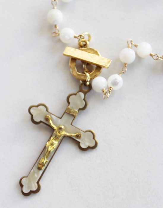 Mother of Pearl and Czech Glass Cross Necklace - The Grace Necklace