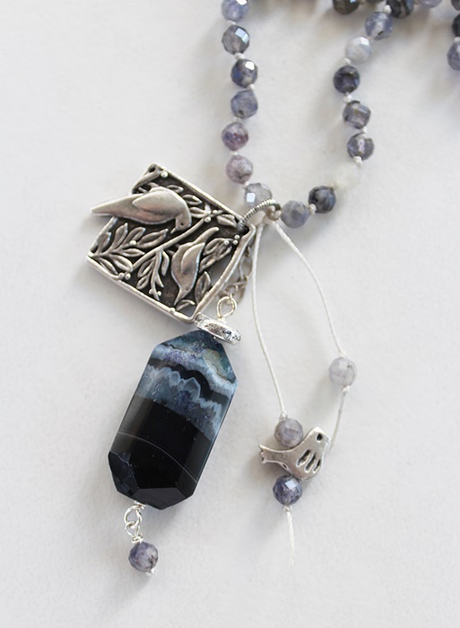 Iolite, Dumorite, and Sterling Silver Necklace - The Hummingbird Necklace