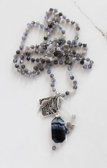Iolite, Dumorite, and Sterling Silver Necklace - The Hummingbird Necklace