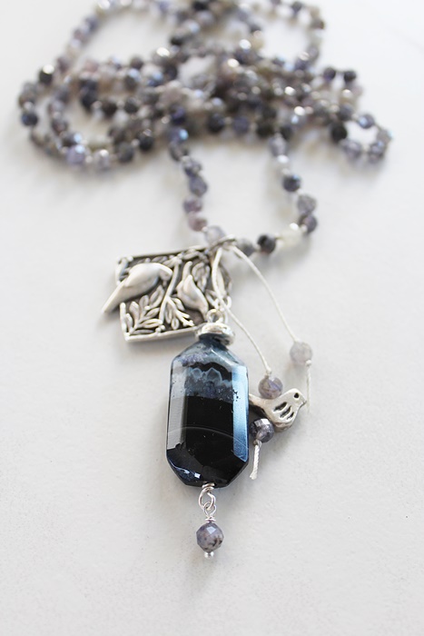 Iolite, Dumorite, and Sterling Silver Necklace - The Hummingbird Necklace