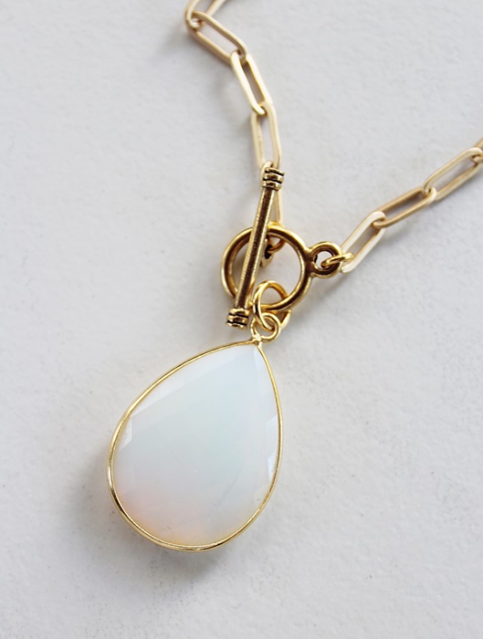 Gold Plate Paperclip Necklace with Blue Hydro Quartz or Opalite Pendant - The Luann Necklace