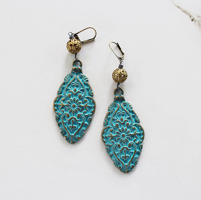 Turquoise Filigree and Brass Earrings - The Milan Earrings