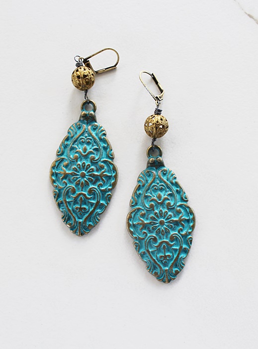 Turquoise Filigree and Brass Earrings - The Milan Earrings