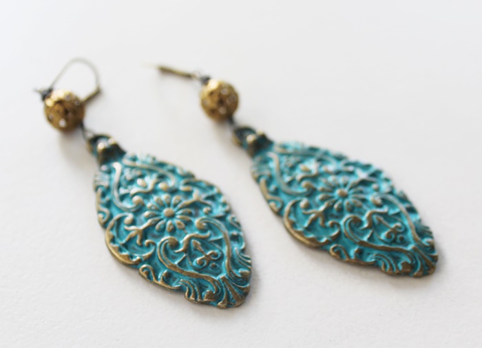 Turquoise Filigree and Brass Earrings - The Milan Earrings