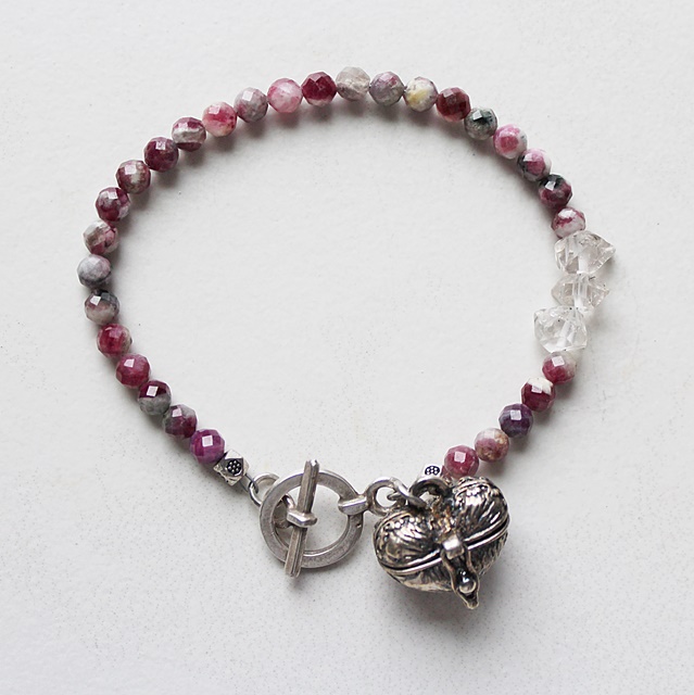 Rubellite Tourmaline Bracelet with Heart Locket - Be Still My Heart Bracelet